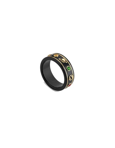 gucci con pietre|Anello Icon con pietre in oro giallo 18 carati e nero .